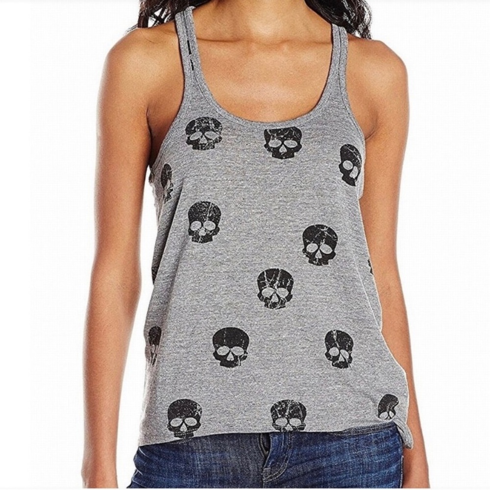 Skull Razor Back Tank- heather grey